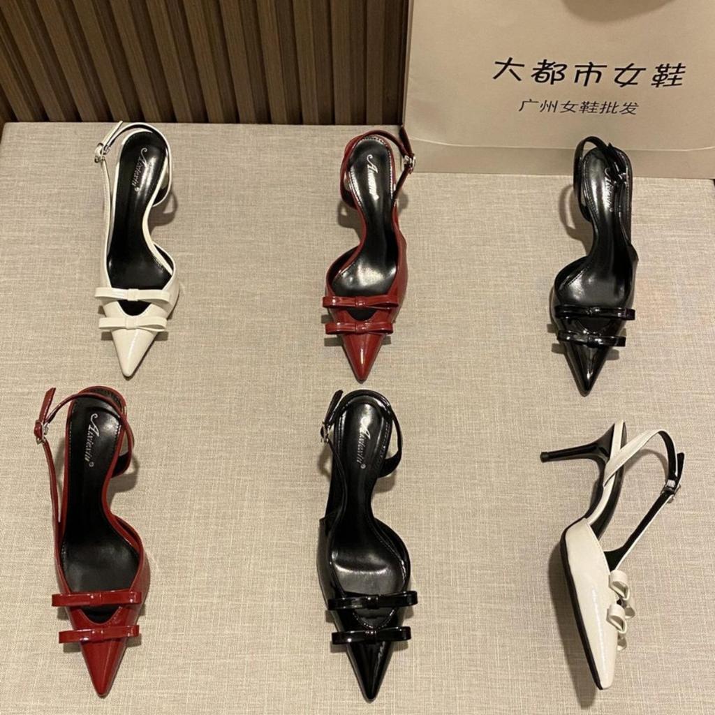 2025 Early Spring New Products Hollow Shallow Mouth Women's Shoes Bow Decoration Pointed High Heels Temperament Thin Heel Sandals Women