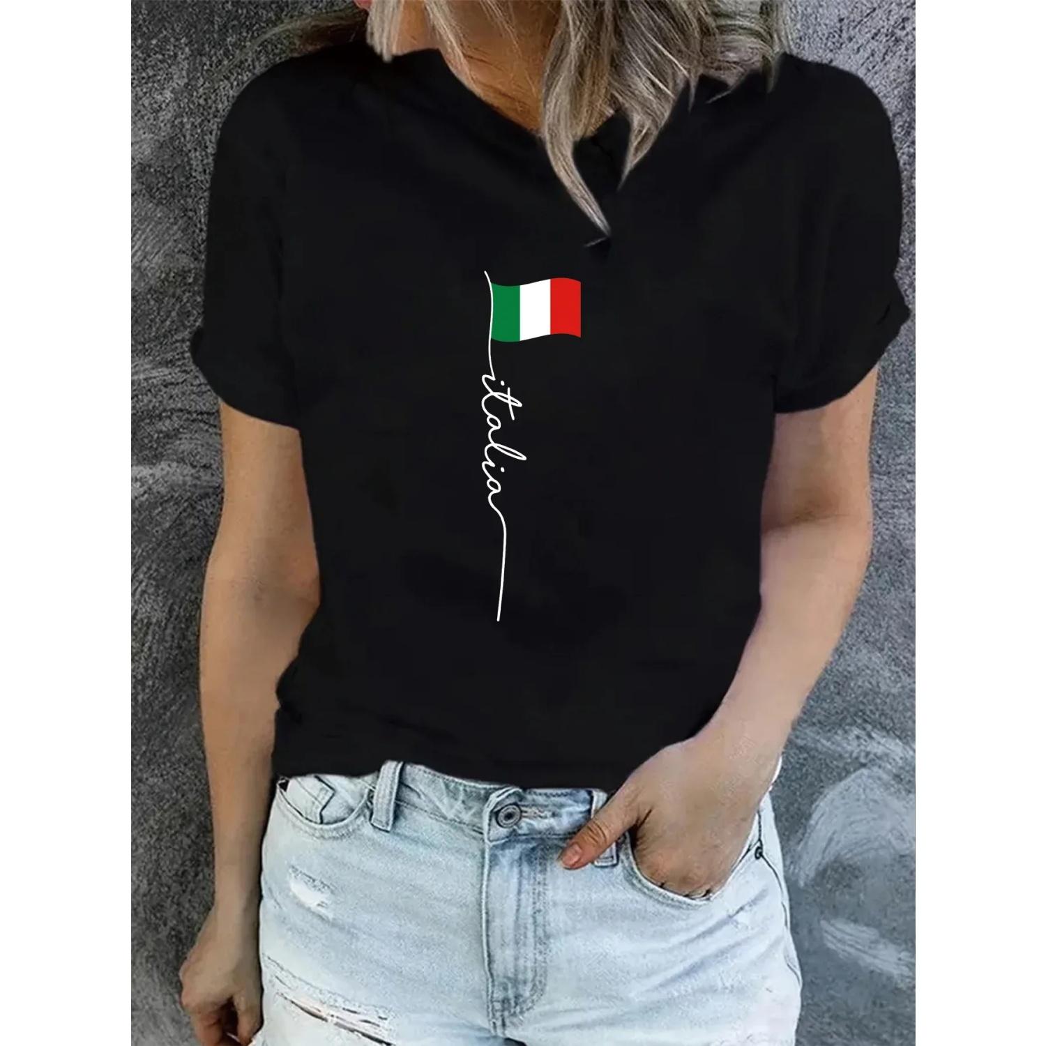 

Женская футболка с принтом итальянского флага, креативный дизайн, летняя, с круглым вырезом, короткий рукав, модная графическая футболка S чёрный