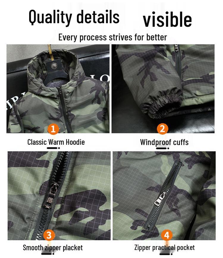 Men's Trendy Camouflage Leopard Print Jacket – Autumn/Winter Velvety Thick Cotton Windbreaker