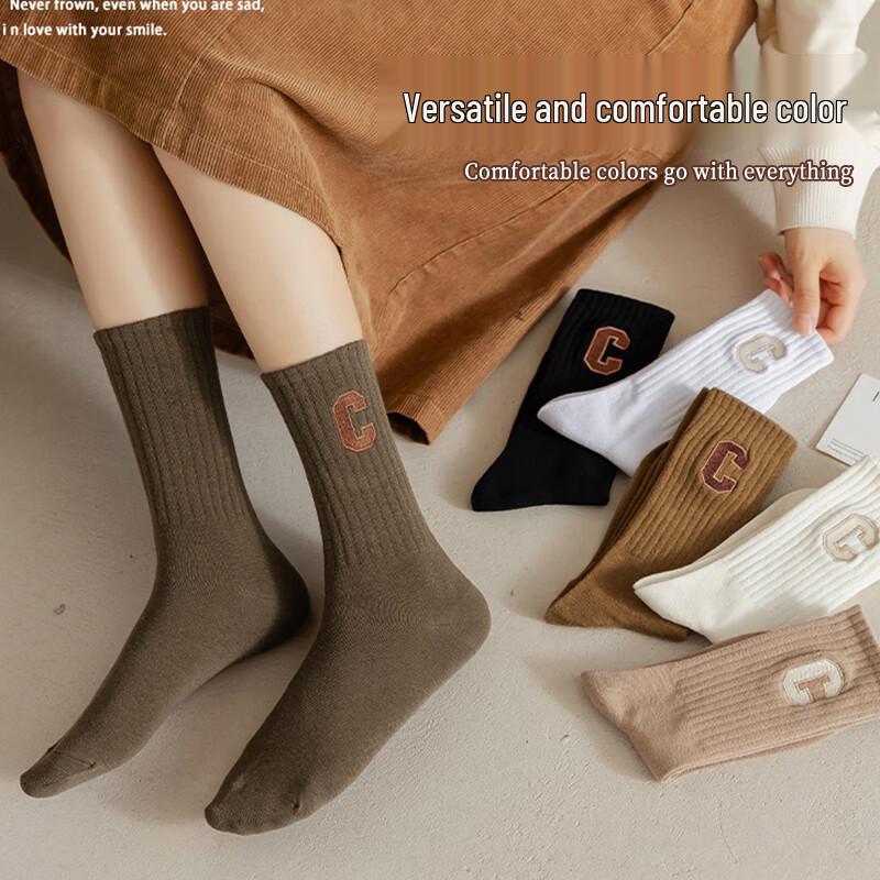 Milin Women's 100% Cotton Embroidered Crew Socks (5-Pair Pack)