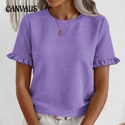 Women's Summer Round Neck Ruffle Short Sleeve T-Shirt Top