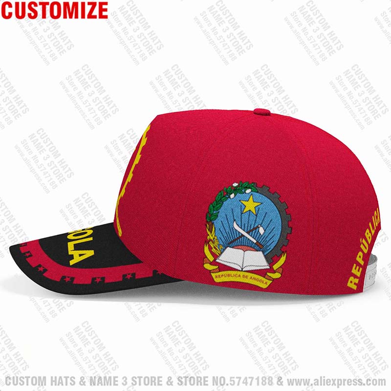 Angola Baseball Cap Free 3D Custom Made Name Number Team Logo Ao Hat Ago Country Travel Portuguese Nation Angolan Flag Headgear