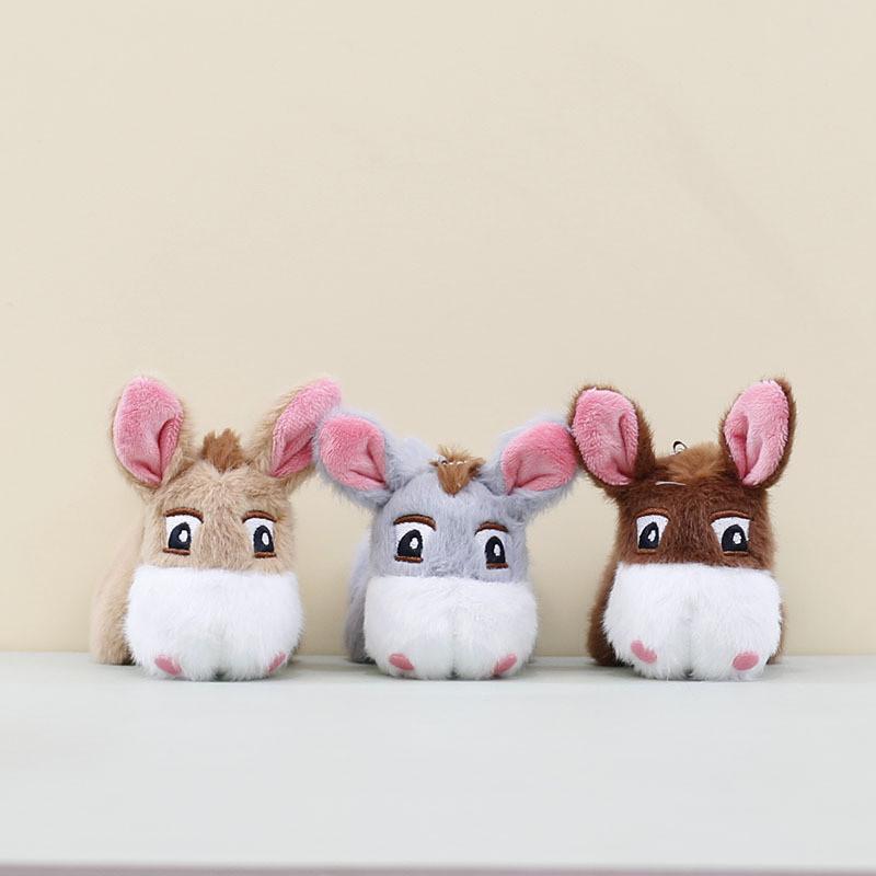 Gray Cute Khaki And Brown Mini Donkey Plush Toy With Keyring For Bag Decoration