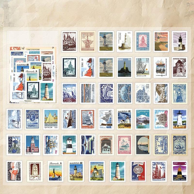 50 listů Filatelistická muzejní série Samolepky s poštovními známkami Téma Scrapbookingový materiál Ručně vyráběný Diář Album Junk Journal Potřeby