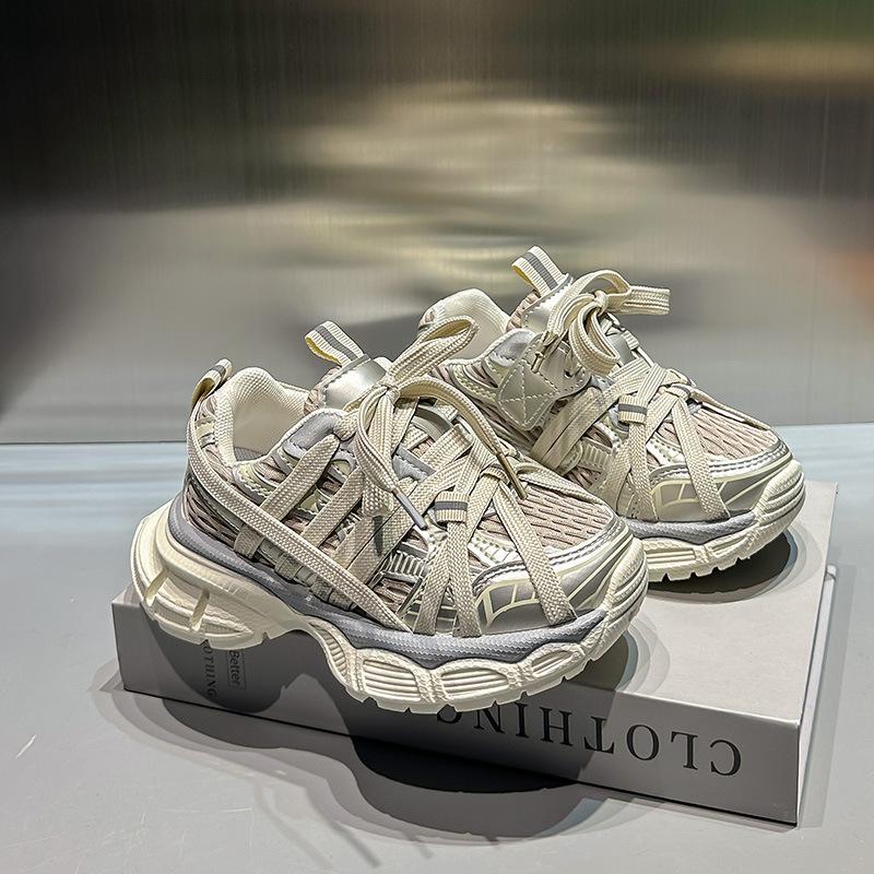 

Children s sports shoes 2025 spring new Korean version of boys breathable running shoes medium and older children s shoes girls dad shoes 37 бежевий