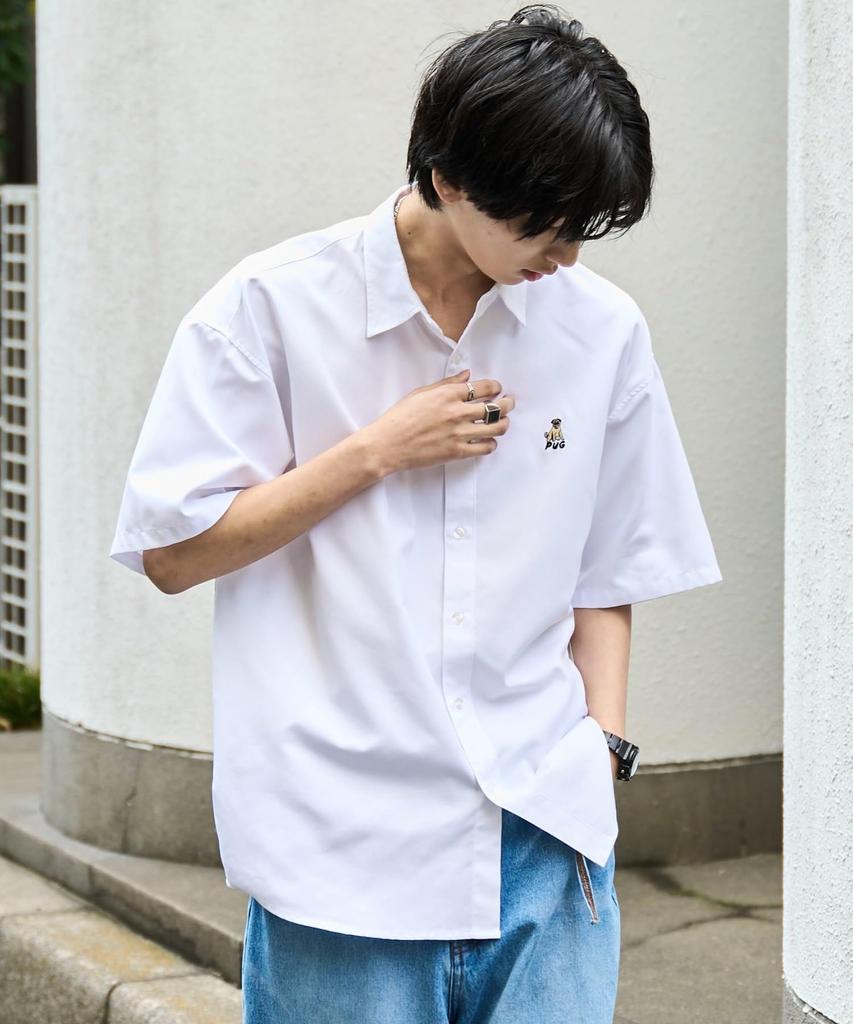 WEGO Short Sleeve Easy Short Sleeve Summer Oversized Loose Oversized Size White Men's Shirt, Care, One-Point Shirt, Top, Clothing, Shirt, Fit,