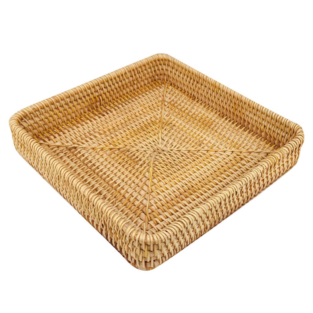 Handwoven Rattan Storage Tray Rattan Tray Tabletop Organization Snack Storage Basket Serving Tray Cake Wicker Rattan Basket
