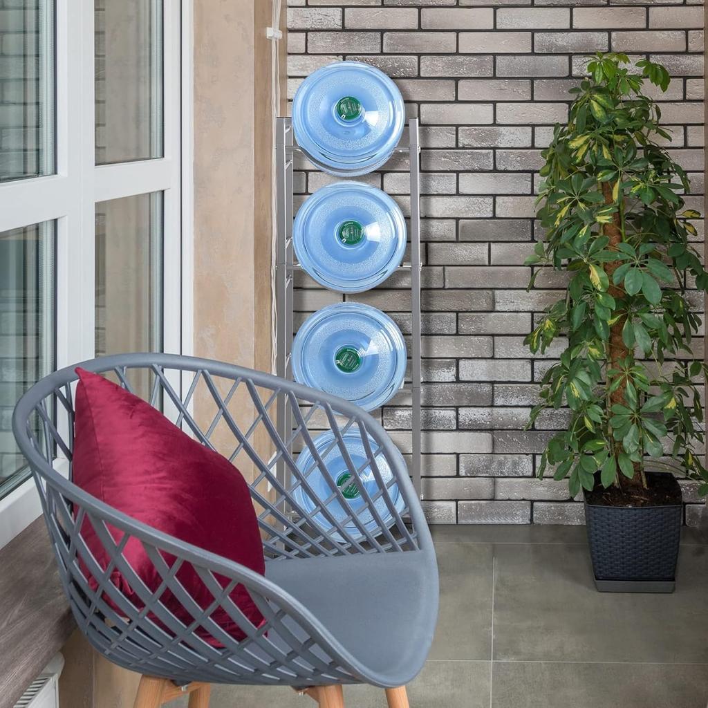 4-Tier Heavy Duty Water Jug Rack | Silver Metal Storage Organizer for Gallons/Bottles | Space-Saving Multi-Use Design