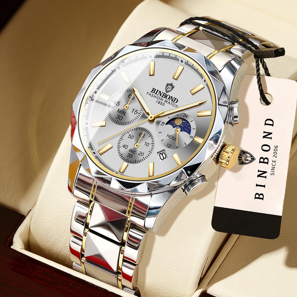 BINBOND Top Seller Luminous Waterproof Quartz Wristwatch For Men Accurate Reloj Luxury Auto Date Chronograph Men's Watches