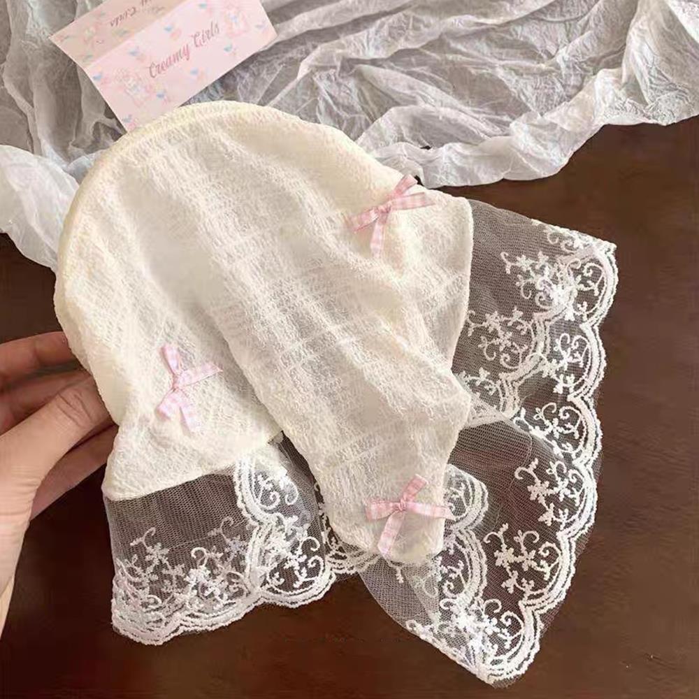 Summer Lace Triangle Headscarf Woman Polka Dot Lace Square Scarf Sweet Turban Cap Sunscreen Headwrap Hair Hoop Girl Court Bonnet