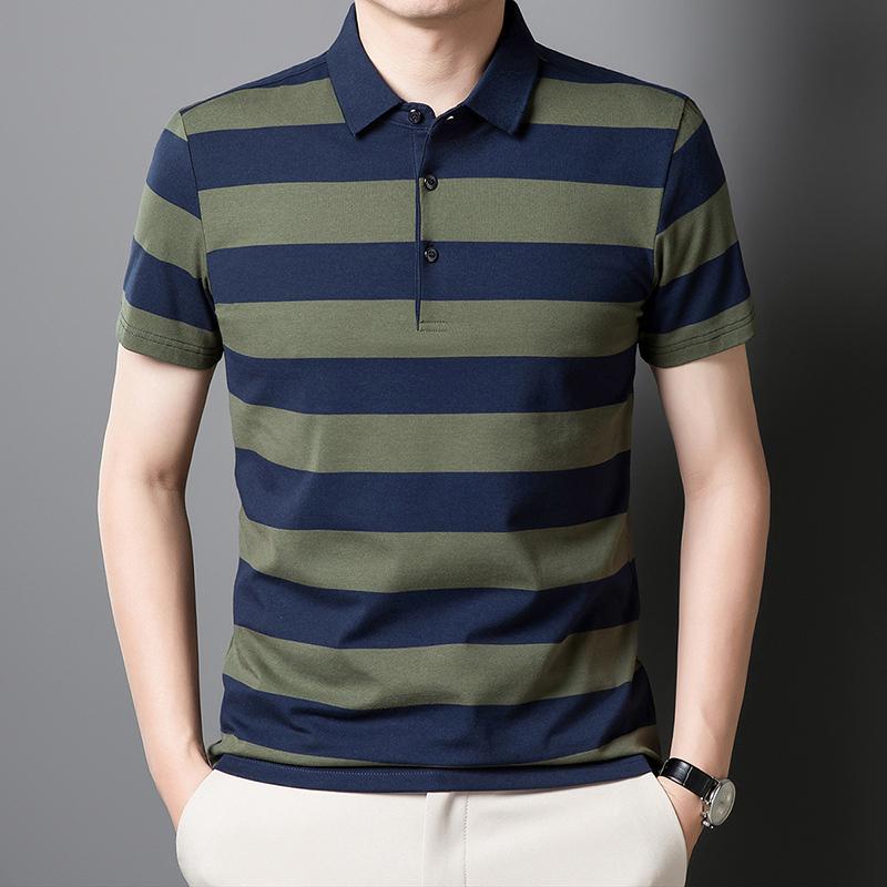

Mens Striped Short Sleeve Polo Shirt M зелений