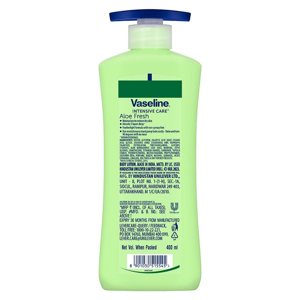 Vaseline Aloe Fresh Body Lotion 400ml Pack of 1 24HR Hydration Non-Sticky Lightweight Skin Moisturiser