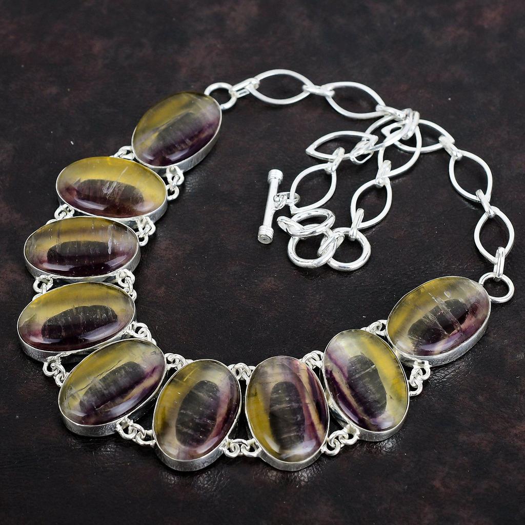 Multi fluorite necklace gemstone necklace antique jewelry 925 sterling silver necklace adjustable chain necklace handmade jewelry for gifts