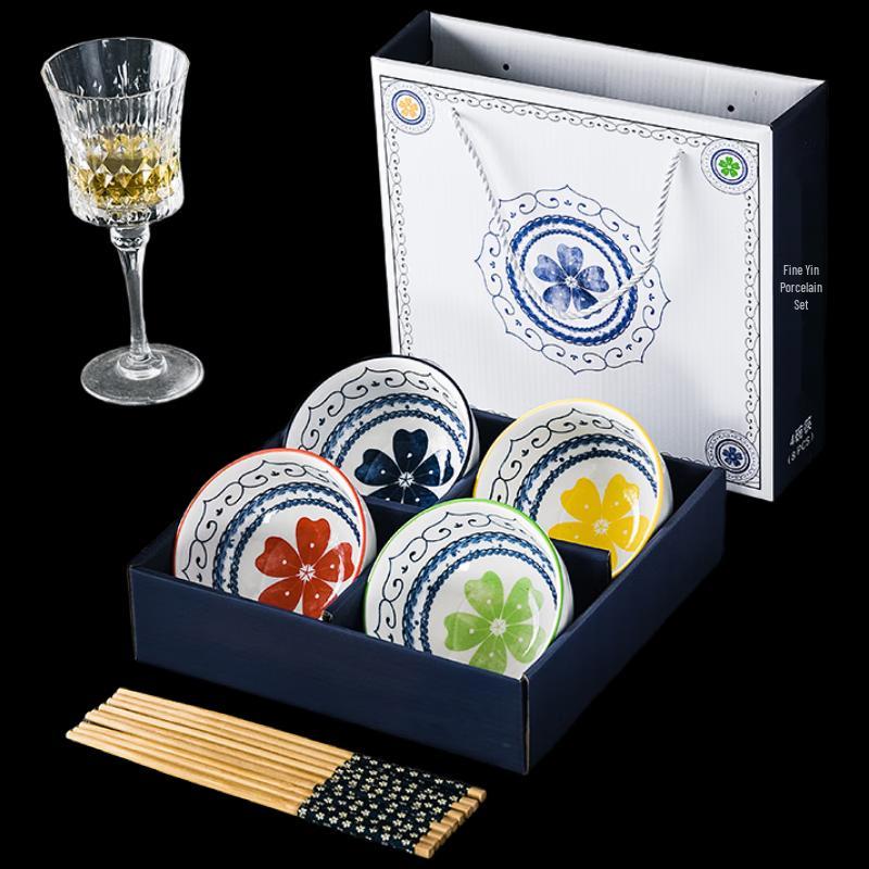 Wo Ding Ceramic Bowl and Chopsticks Gift Set