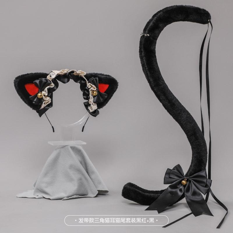 A handmade Lolita headband headband accessories lace bow cat ears headband cat tail set