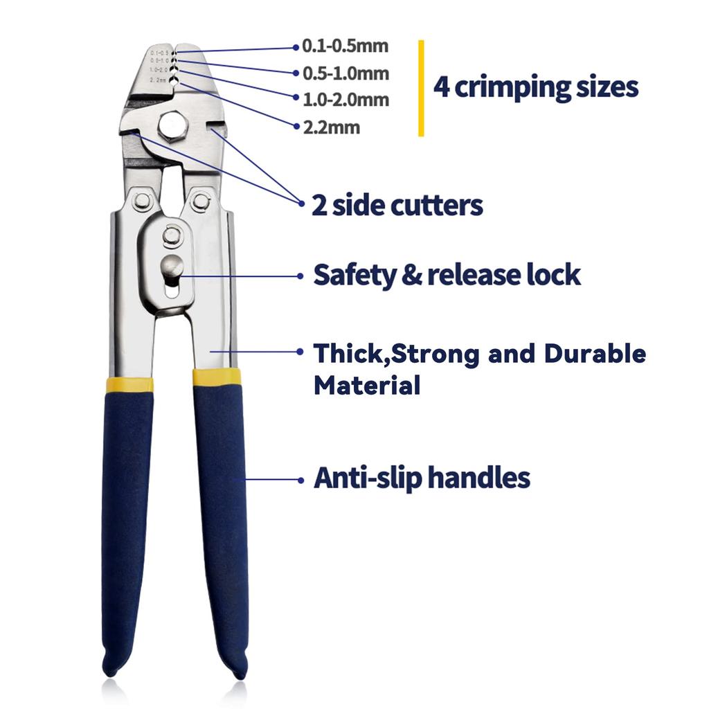 Pince à sertir SPEEDWOX avec 180 Cosses à double barillet en aluminium pour sertissage de boucles et de câbles d'acier Poignée ergonomique pour sertissage jusqu'à