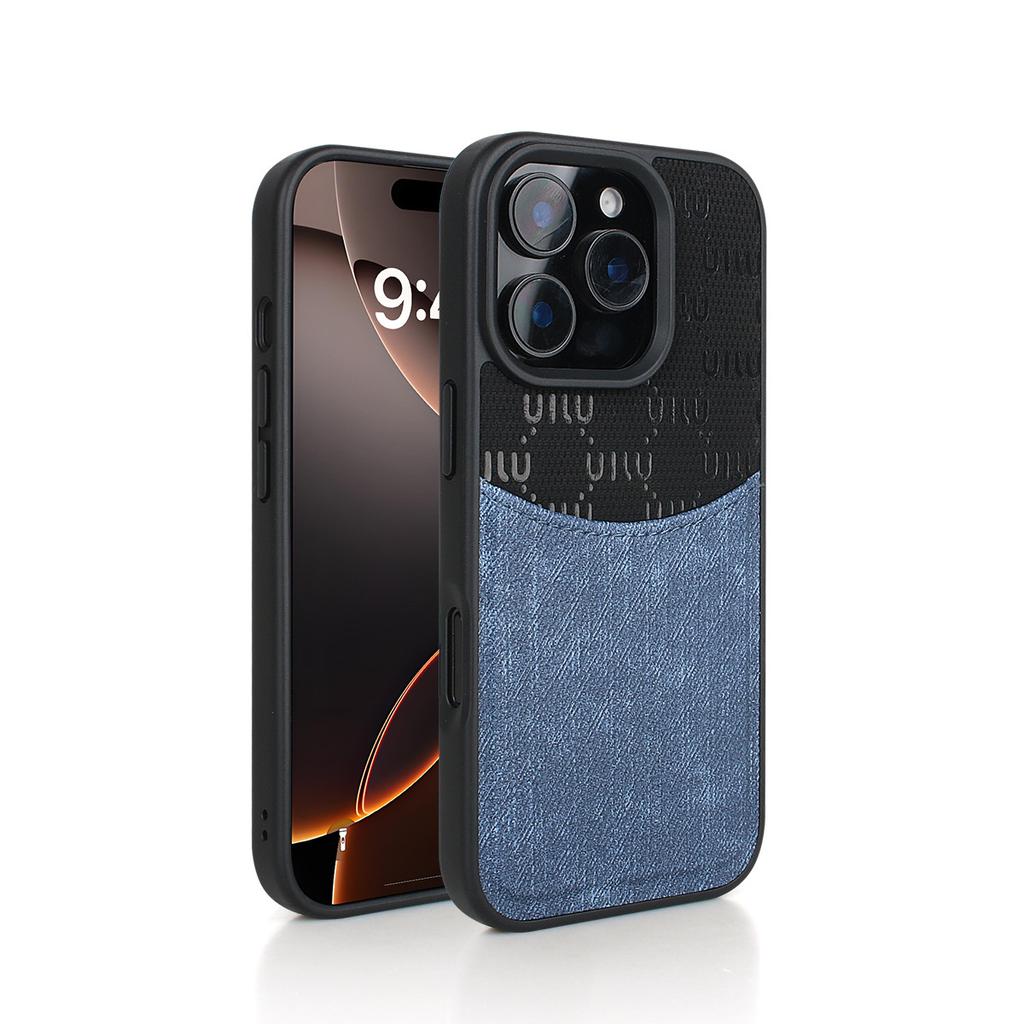 Denim Style Phone Case for Apple iPhone 17 Pro Max - Card Holder Shockproof Denim Fabric Silicone Cover on iPhone