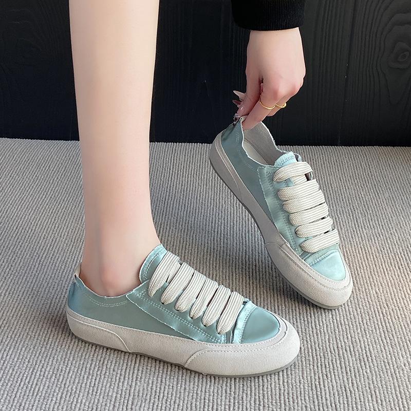 Niche Little White Shoes Women's Flat-bottomed Versatile Summer Thin Board Shoes Platform Single Shoes Silk Satin Canvas Shoes