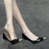 2025 new European and American style Spice Girls pointed metal stiletto high heels women's versatile light mouth patent leather bed shoes