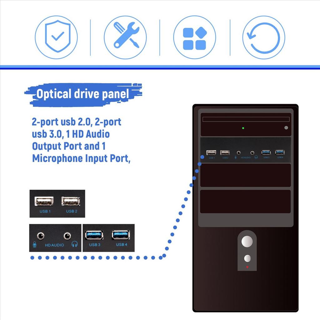 5.25 Inch Desktop Pc Case Internal Front Panel Usb Hub 2 Ports Usb 3.0 And 2 Ports Usb 2.0 With Hd Audio Port 20 Pin Connector