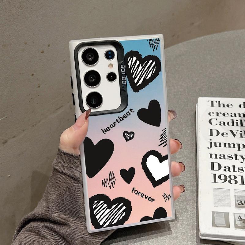 Couple Love Heart Case For iPhone 16 Pro Samsung A55 A35 S24 Xiaomi Redmi Note 13 Pro 14C Huawei Honor 200 Shockproof Phone Bumper Anti-Scratch Cover