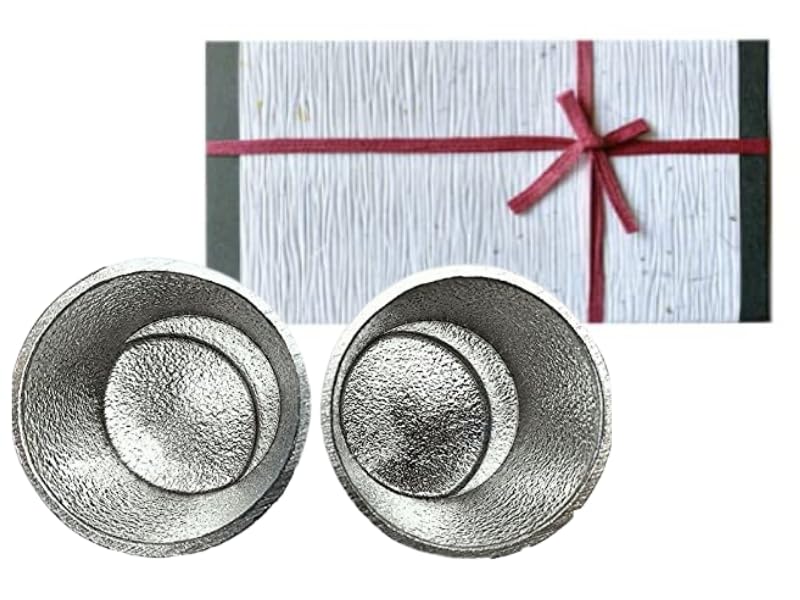 Washi Set of 2 Sake Moon Tin [Nousaku Wrapping] Cups, Shape,