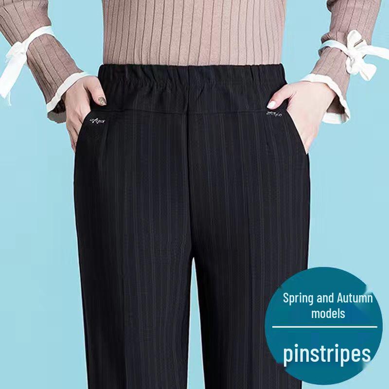 Velvet-Lined High-Waisted Straight Leg Pants for Middle-Aged & Elderly Women - Spring & Autumn Winter Wear