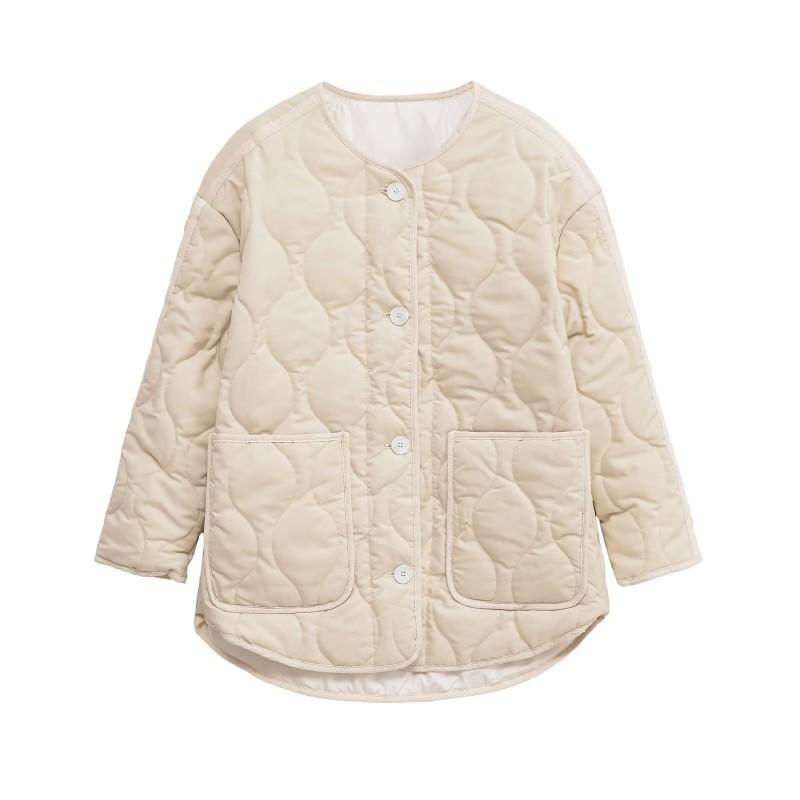 Womens Satin-Feel Cotton Puffer Jacket Loose