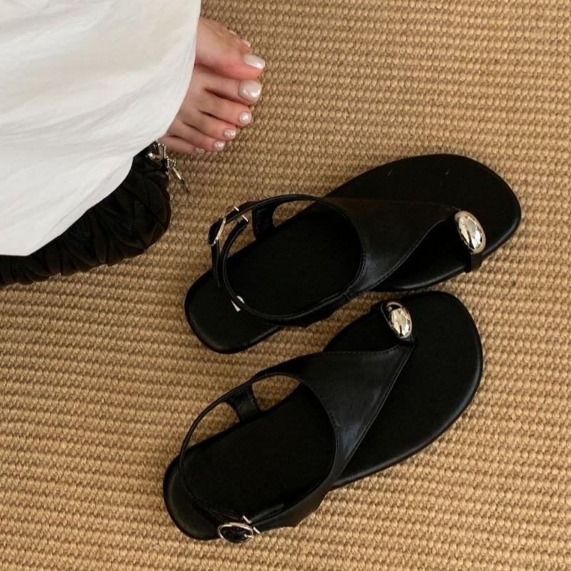 Fashion Summer Leather Women's Shoes Roman New Retro Vintage Metal Buckle Toe Herringbone Sandals Vacation Beach Elegant Women Sandals