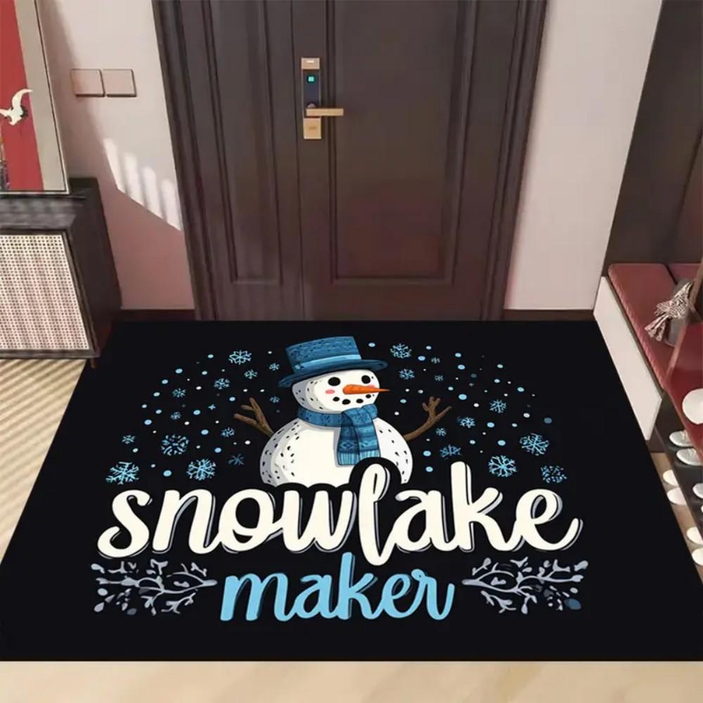 Velvet Christmas Snowman Snowflake Pattern Doormat, Thickened Wear Resistant for Entrance/Entrance/Kitchen/Bedroom/Living Room