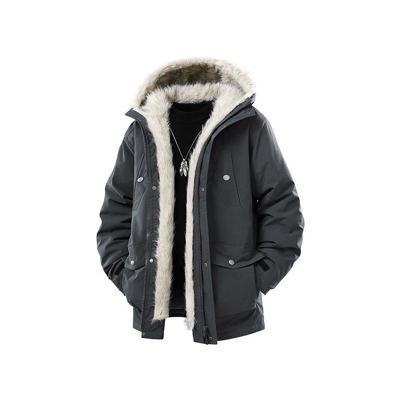 

Men s Casual Multi-Pocket Hooded Fleece-Lined Jacket - Comfortable, Loose Cotton Outerwear M сірий колір