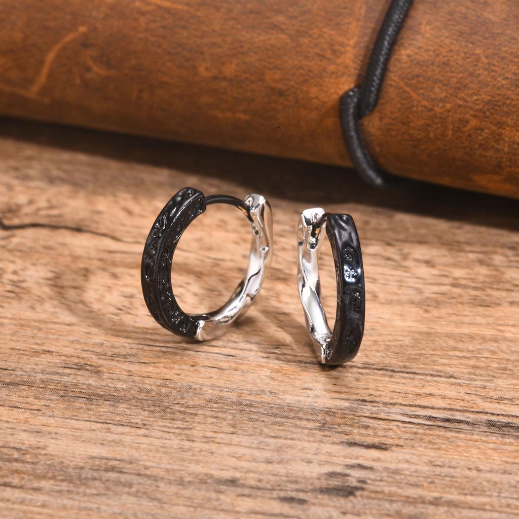 Stylish Stitching Black Hammer Hoop Earrings For Men Women Hoops Simple Jewelry Boyfriend Girlfriend Valentine's Day Gift