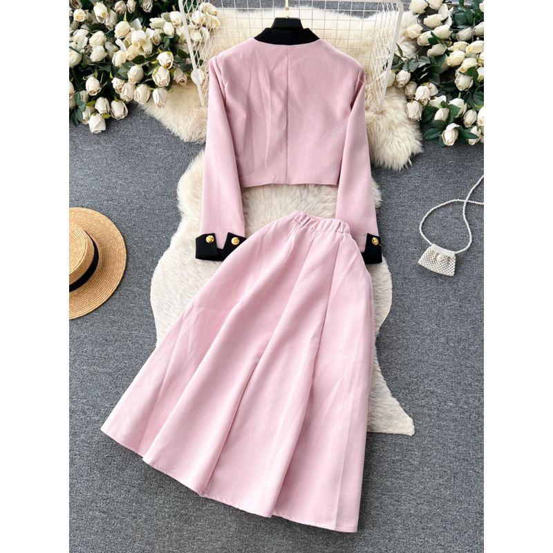 Classic Style Metal Suit Outwear High Waist Slimming Breasted