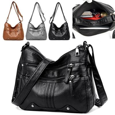 1Pc Women's Shoulder Bag Ladies Multi Pocket PU Messenger Handbag Cross Body Bags