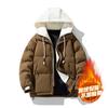 Padded-on men's hooded padded jacket fake two pieces, winter men's fashion trend high-end warm windproof jacket casual