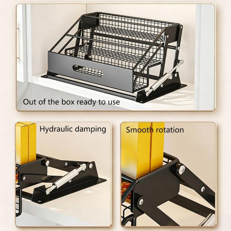 Kitchen Cabinet Seasoning Shelf, 3 Level Carbon Steel Storage Design with Guard Rails for Bottle Sorting and Access