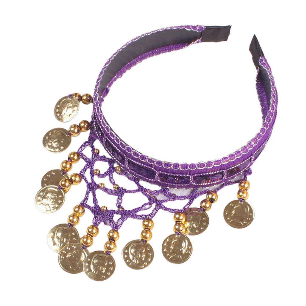 Ethnic Belly Dance Headpiece Elegant Gold Coin Tassels Hairband for Stage Performances and Cultural Event Celebration