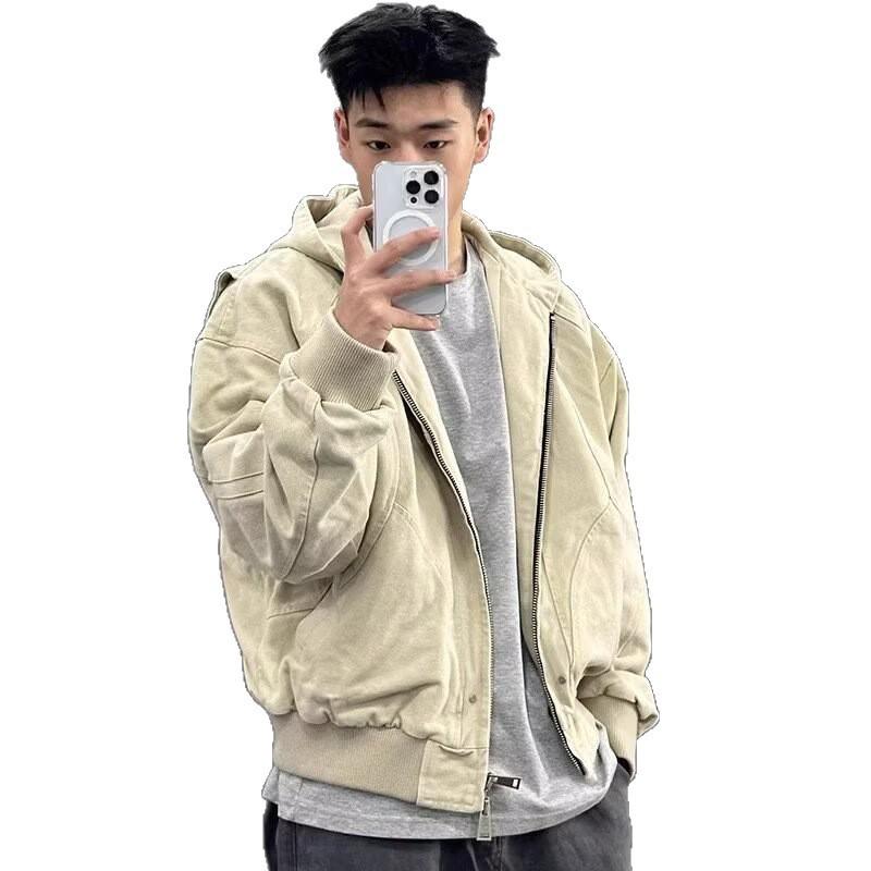 Men's Retro Hooded Harrington Jacket - Cropped Autumn/Winter Casual Baseball Outerwear