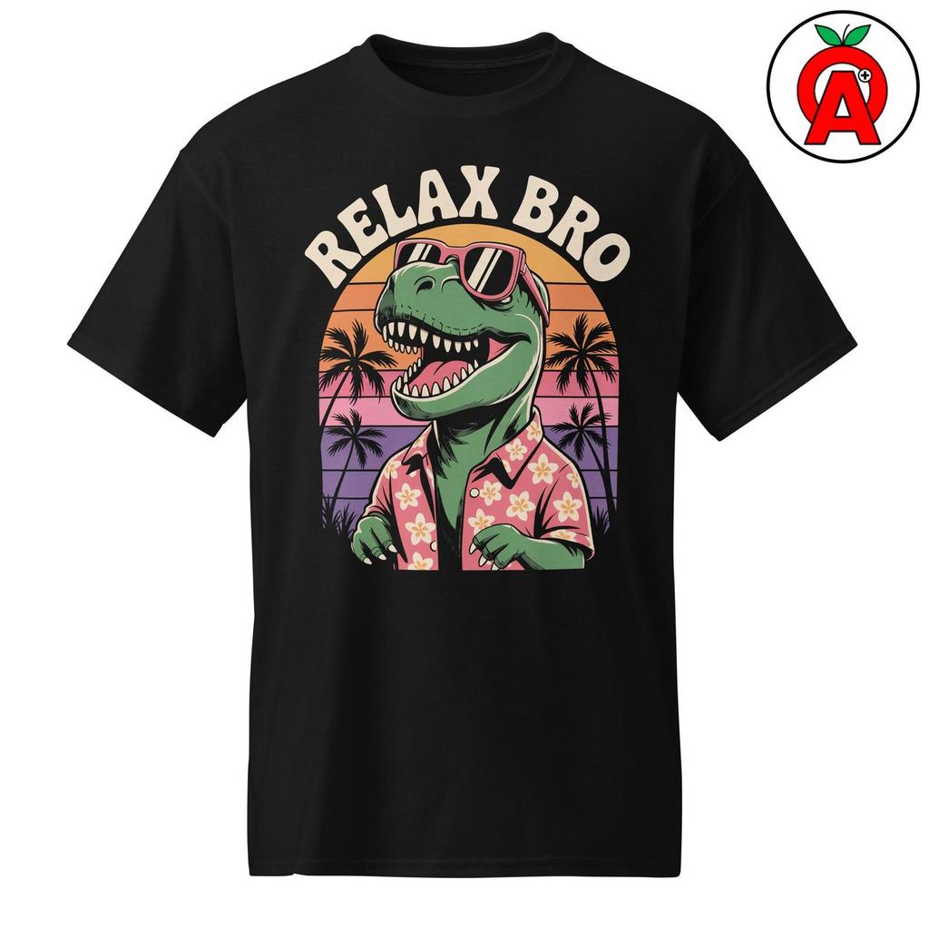 Relax Bro T-Shirt, Funny Dinosaur Beach Unisex Shirt, Humor Gift for Men Graphic Tee, Vaporwave Casual Short Sleeve Top