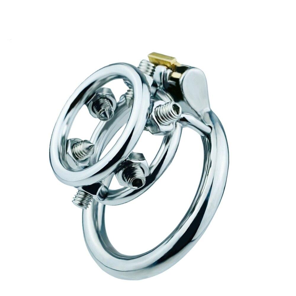 Male CB Lock Chastity Cage with Screw Penis Ring Sex Toys Femdom Stainless Steel Ball Stretcher Cock Cage BDSM