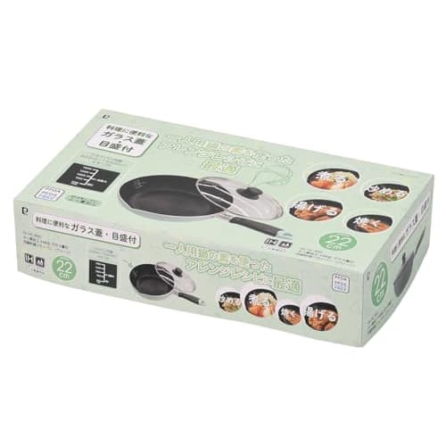 Pearl Metal Frying Pan, 22cm, 2.3L, with Graduations, Fluoropolymer Coating, Induction and Gas Compatible, Deep Frying Pan with Glass Lid, Green, HC-8