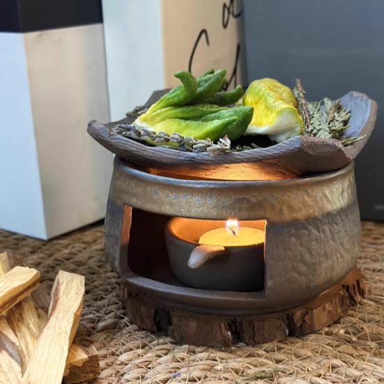 Keramischer Teewärmer Aromatherapie Kerzendiffusor zum Erwärmen von Teekannen Heim Büro Meditationsdekor Retro-Stil Atmosphärenverstärker