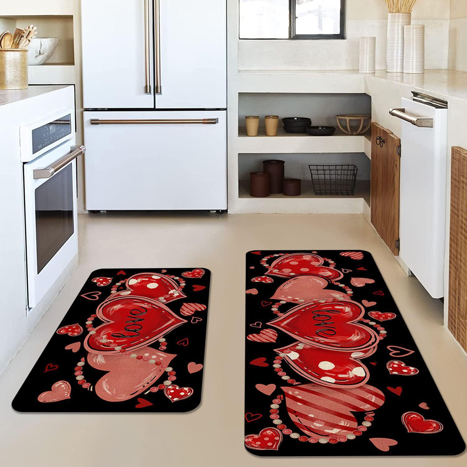 

Набор нескользящих ковриков для кухни и ванной на День святого Валентина - грязе- и износостойкий, из двух частей 50x80 cm + 50x150 cm (Set)