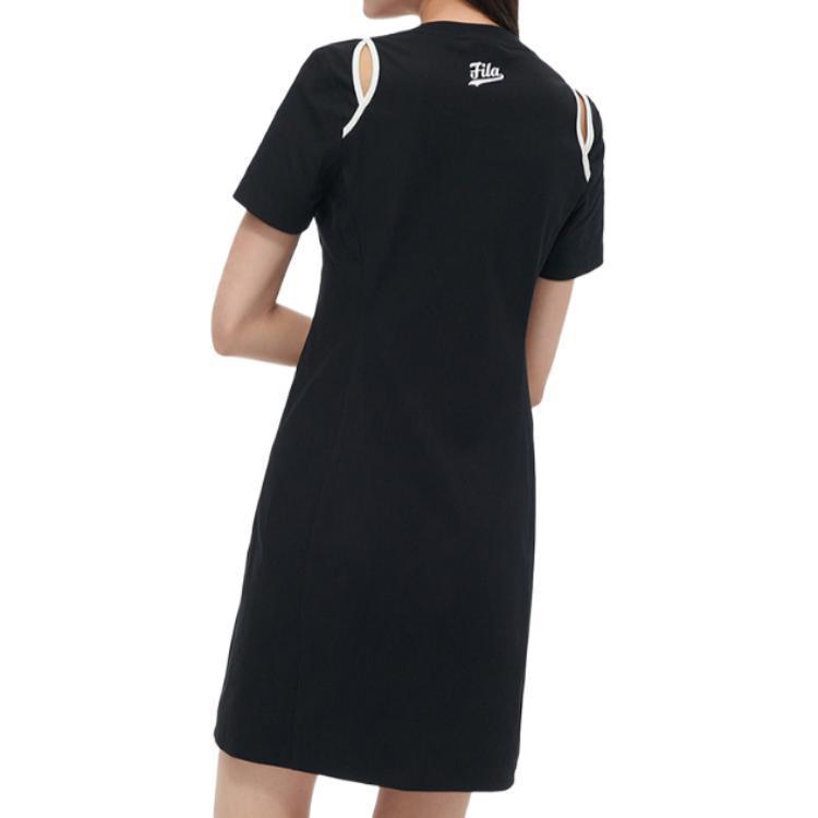Fila Fusion Casual Slim Fit Letter Print Round Neck Short Sleeve Dress Women Dresses Black T11W422307F-BK