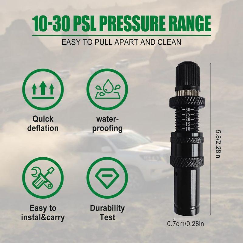 4 Pcs Automatic Tire Deflator Kit 10-30 PSI / 0.7BAR-2.1BAR Adjustable With Valve Cap Auto-Stop Air Valve for Cars Trucks Motor