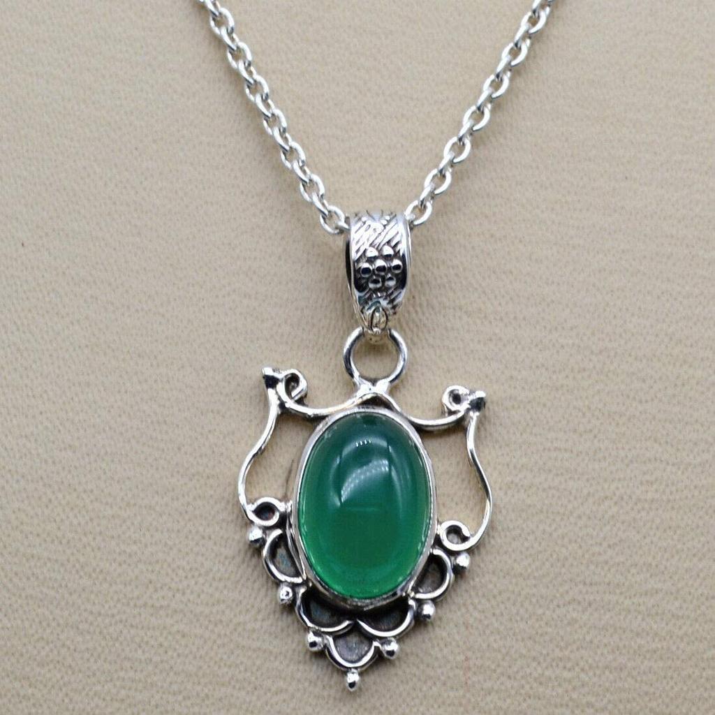 Green Onyx Gemstone Necklace, 925 Sterling Silver, Women Necklace, Gift For Her, Unique Gift, Handmade Jewelry, Silver Jewelry
