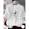 The Women'S Fashion Printed T-Shirt, with a Moon And Star Pattern On The Short Sleeves. Short-Sleeve T-Shirt Women's Clothing