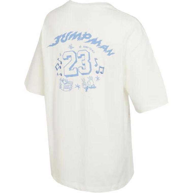 Jordan American Retro Letter Logo And Number Pattern Print Loose Round Neck Short Sleeve Drop Shoulder T-Shirt Women Tops Beige FJ7710-133