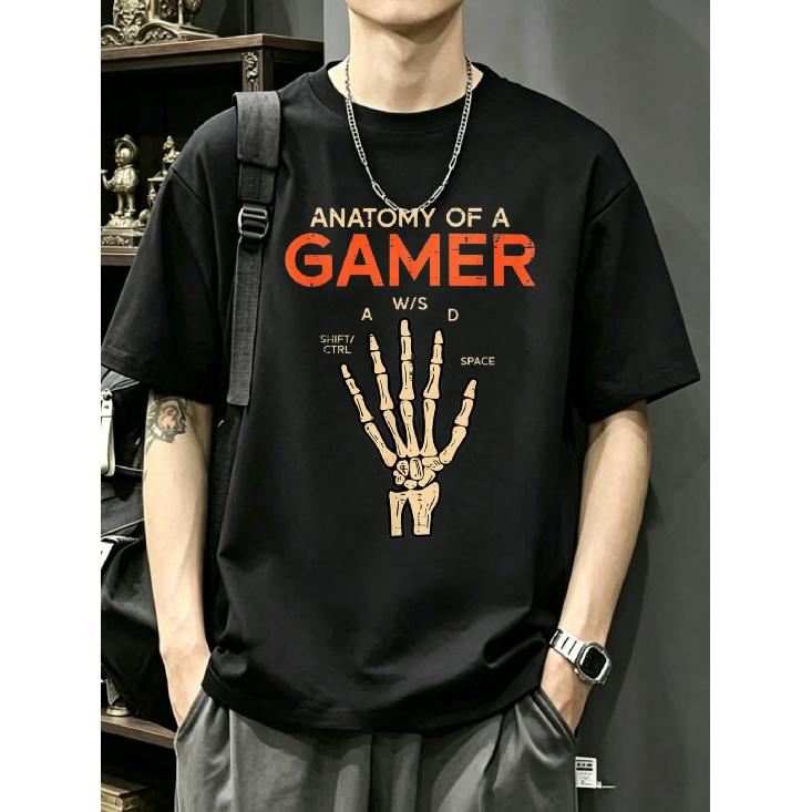 Anatomy of a Gamer T-Shirt Black Skeleton Hand with Gaming Keys Print for Casual Wear And Gaming Events S