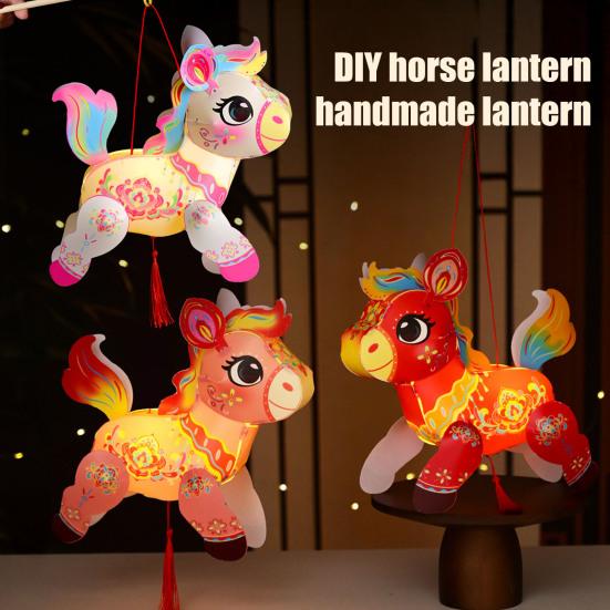 Chinese New Year Lantern Spring Festival Hand Held Horse Lantern Cute Horse Zodiac Animals DIY Craft for Mid-Autumn Festival Hanfu Cosplay